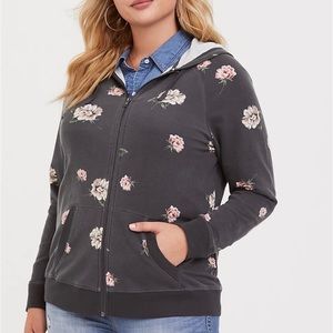 Torrid grey Floral Hoodie Jacket 1X
